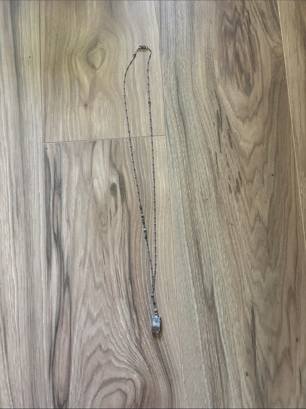 Delicate Silver Beaded Necklace with Clear Stone Pendant